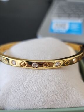 Gold Crystal Accent Bangle Bracelet - Women